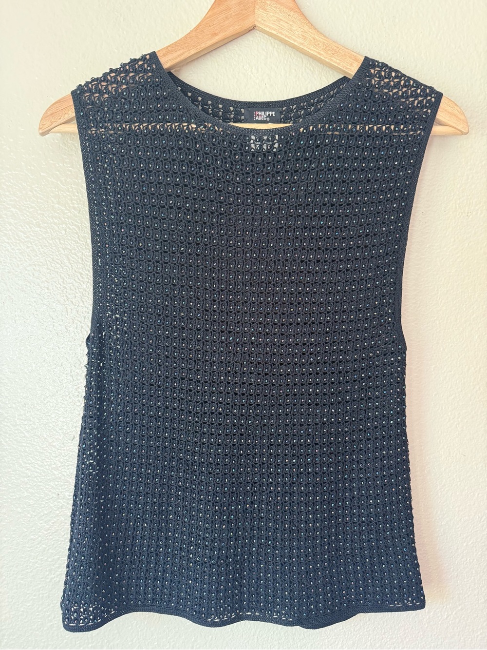 Philippe Adec Silk Crocheted Beaded Sleeveless Tank